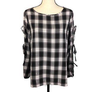Ann Taylor LOFT Plaid Tie Sleeve Blouse Top